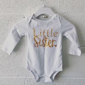 Boutique Brand Little Sister graphic onesie 6-9M
